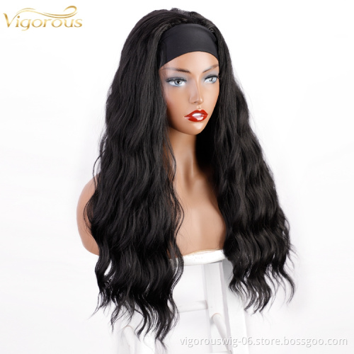 Synthetic Natural Hair Headband Wig Heat resistant Black Color Body Wave Curly Kinky Straight Free Sample Grip Headband Wig